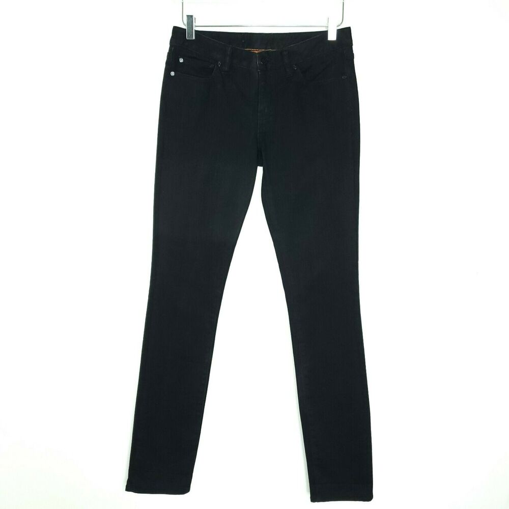 Tory Burch Super Skinny Jeans 28 Black Logo Pocket Mid Rise stretch